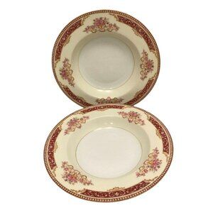 Pair Vintage Cereal Bowls - Marked RC - 8.25" w/ Floral Pattern